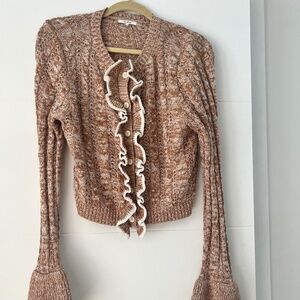 Tularosa Starlene Ruffle Cardigan – Size Large (Brown & Ivory)